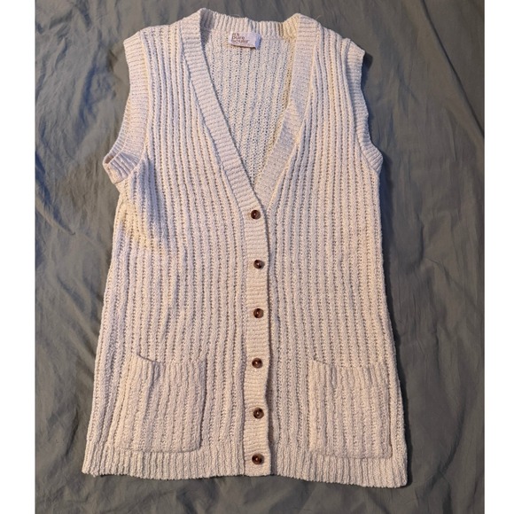 It's Pure Gould Sweaters - Vintage Its Pure Gould Cream Knit Button Front Sweater Vest Cardigan Pockets